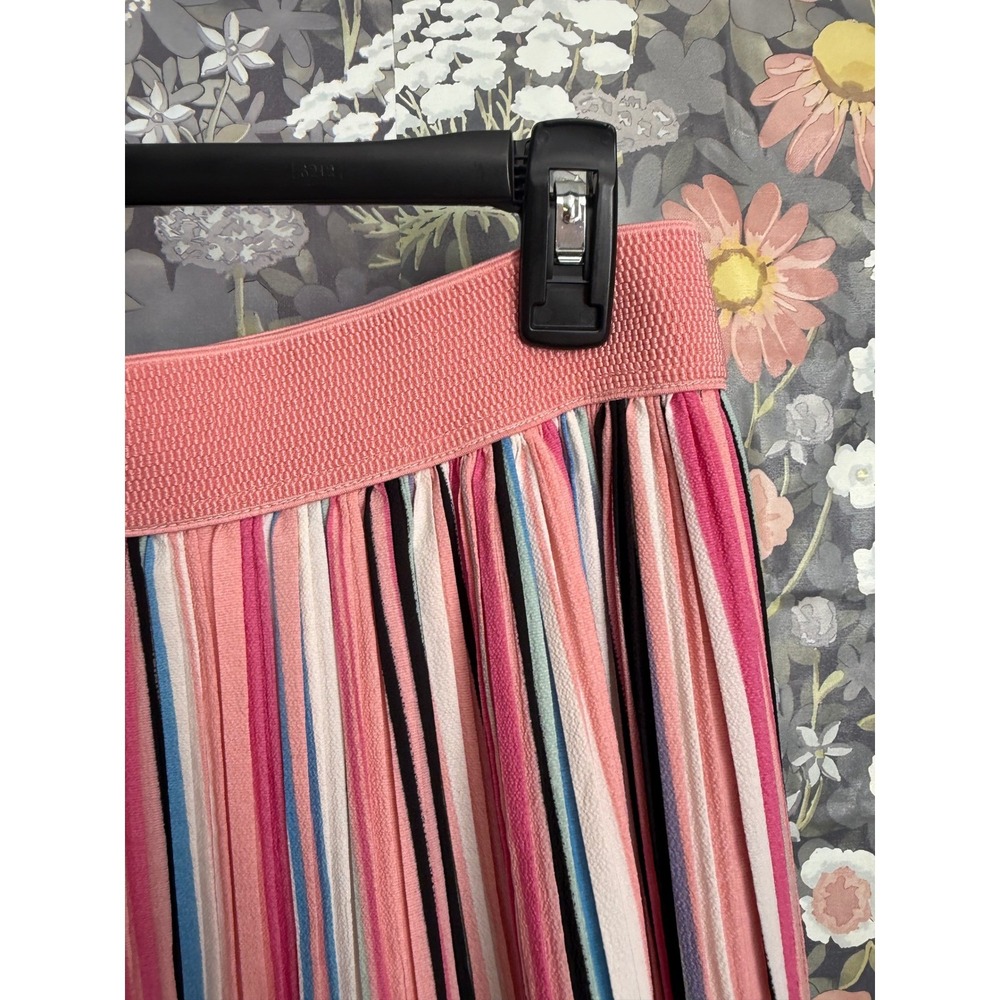MetroWear Striped Pleated Midi Skirt Pink Multi Color Elastic Waist Womens XL - Picture 3 of 6
